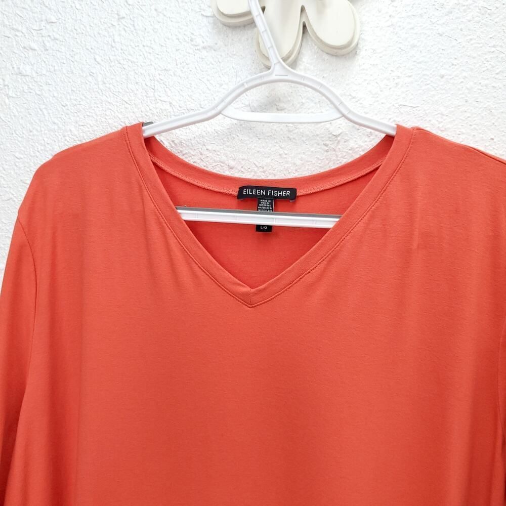 EILEEN FISHER Pumpkin Soft Stretchy Jersey Knit Short Sleeve Tunic Vneck Top - Picture 2 of 7